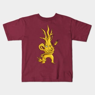 Creepy Tree Creature Yellow And Grey Kids T-Shirt